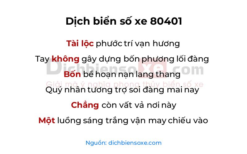 Dịch thơ biển số 80401