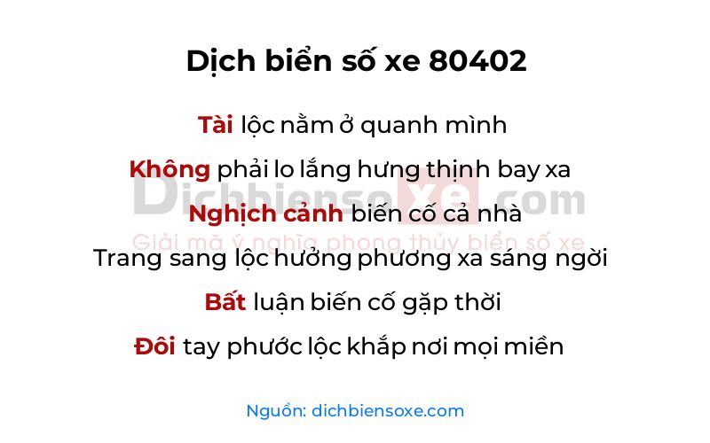 Dịch thơ biển số 80402
