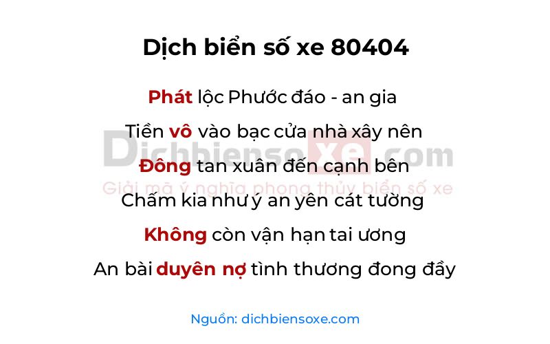 Dịch thơ biển số 80404