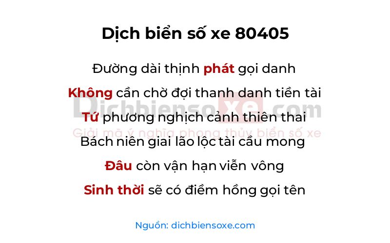 Dịch thơ biển số 80405