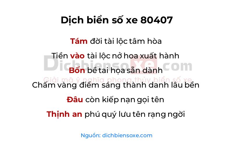 Dịch thơ biển số 80407
