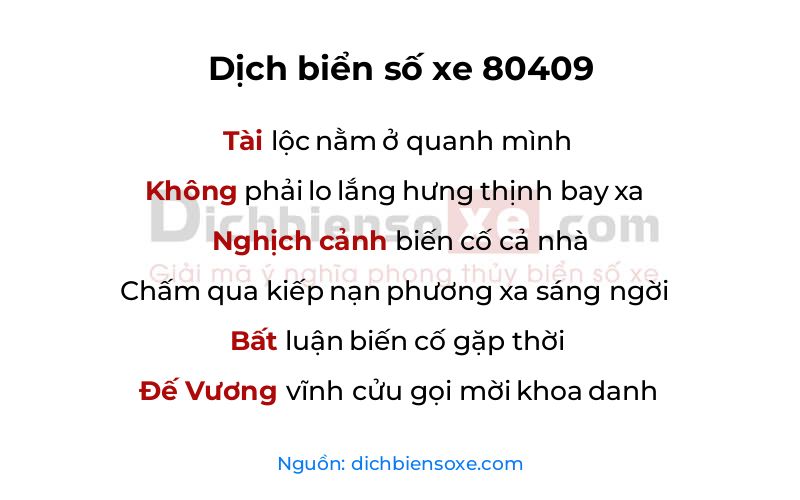 Dịch thơ biển số 80409