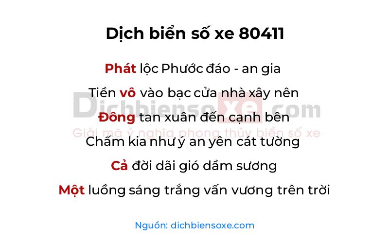 Dịch thơ biển số 80411