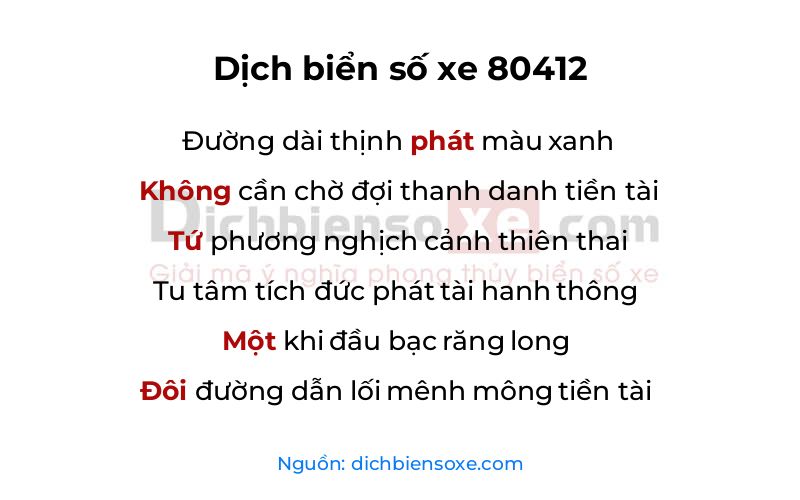 Dịch thơ biển số 80412