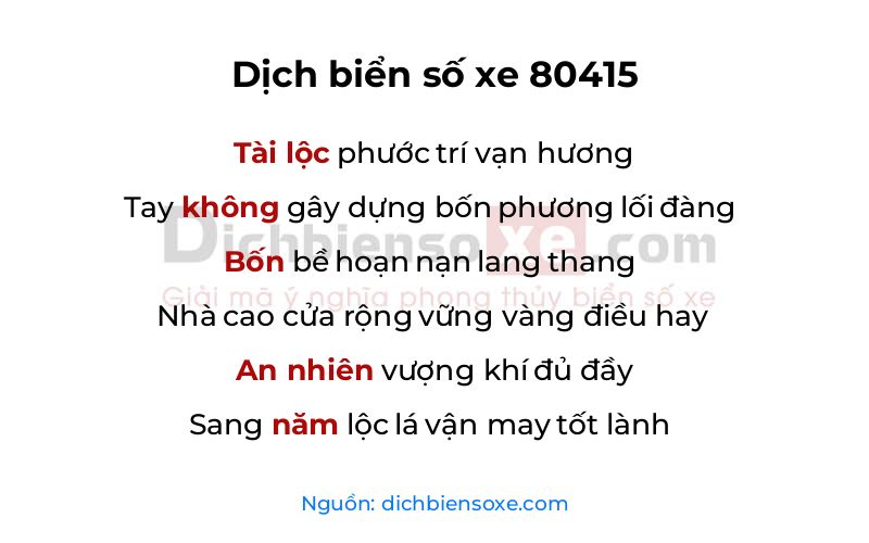Dịch thơ biển số 80415