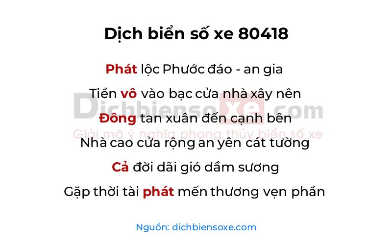 Dịch thơ biển số 80418