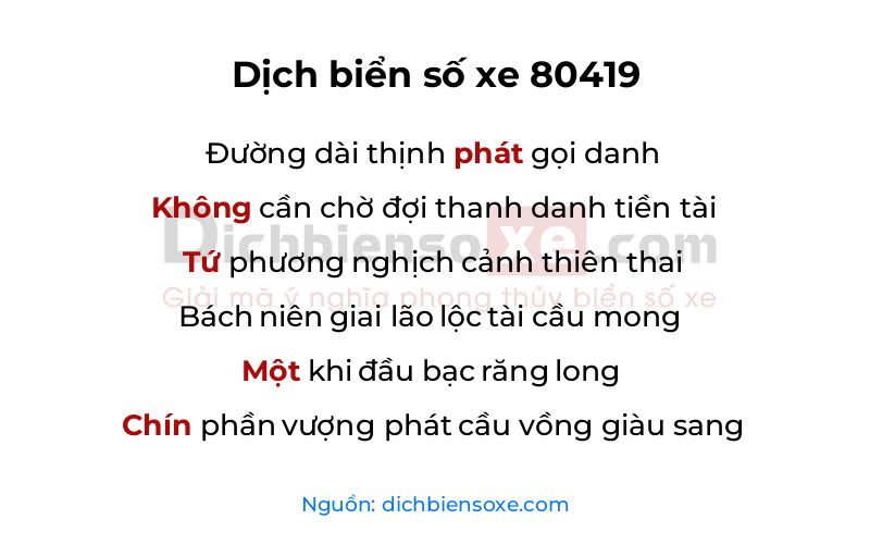 Dịch thơ biển số 80419