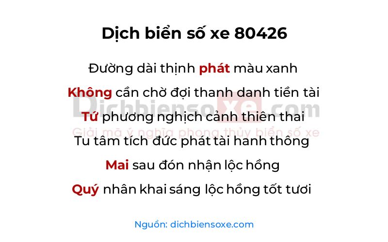 Dịch thơ biển số 80426