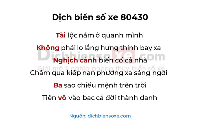 Dịch thơ biển số 80430