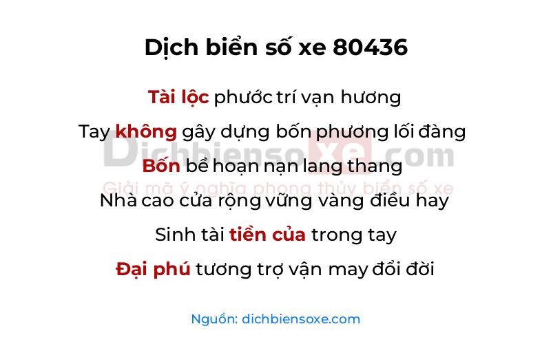Dịch thơ biển số 80436