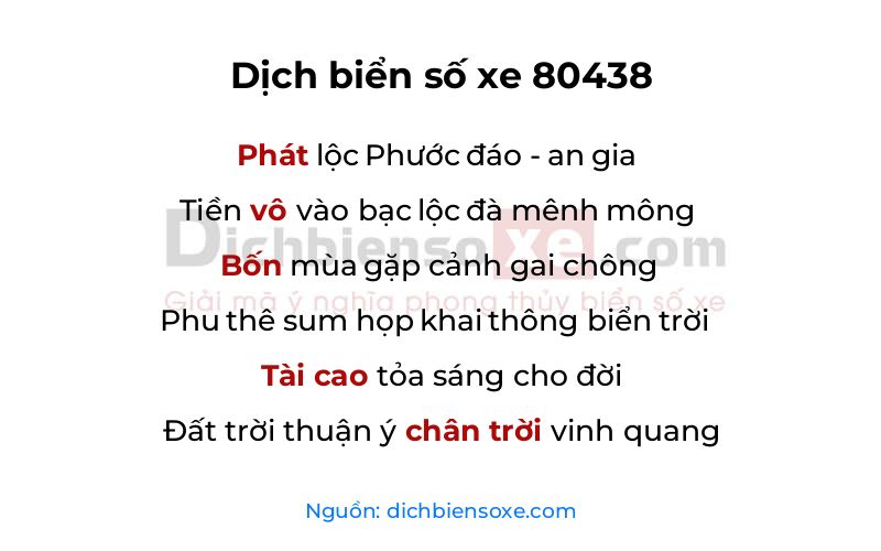 Dịch thơ biển số 80438