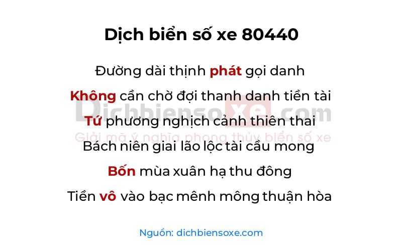 Dịch thơ biển số 80440