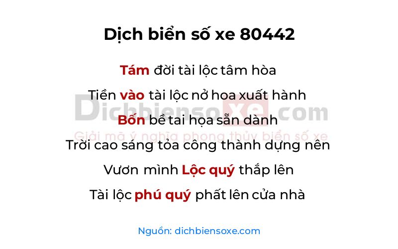 Dịch thơ biển số 80442