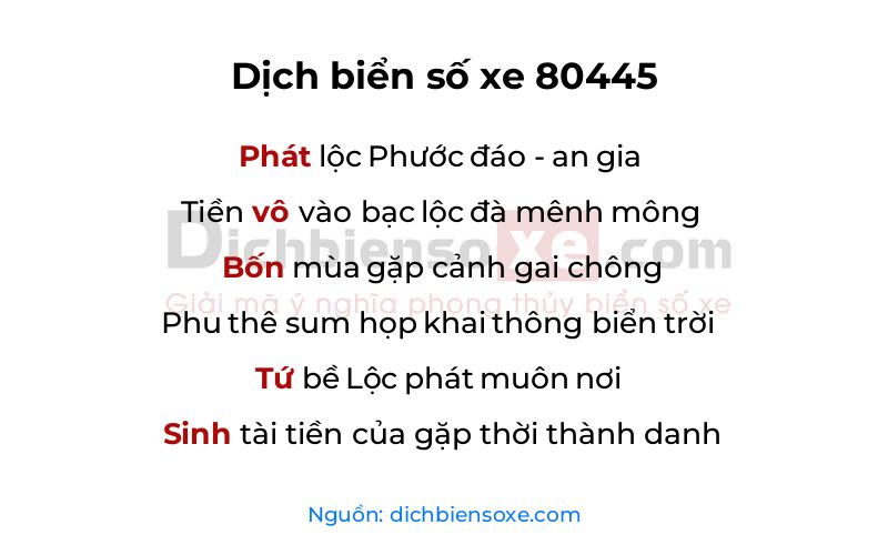 Dịch thơ biển số 80445