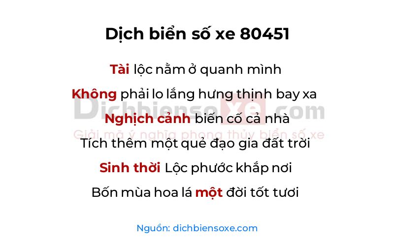 Dịch thơ biển số 80451