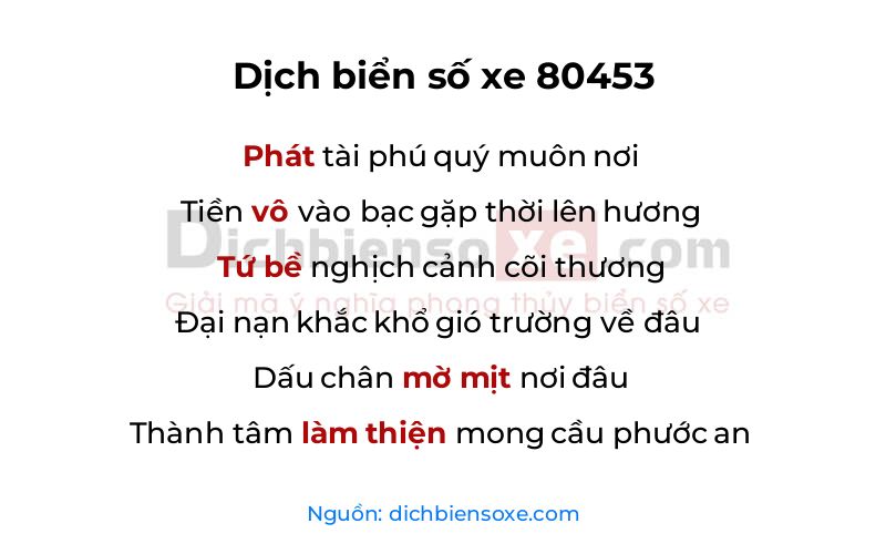 Dịch thơ biển số 80453