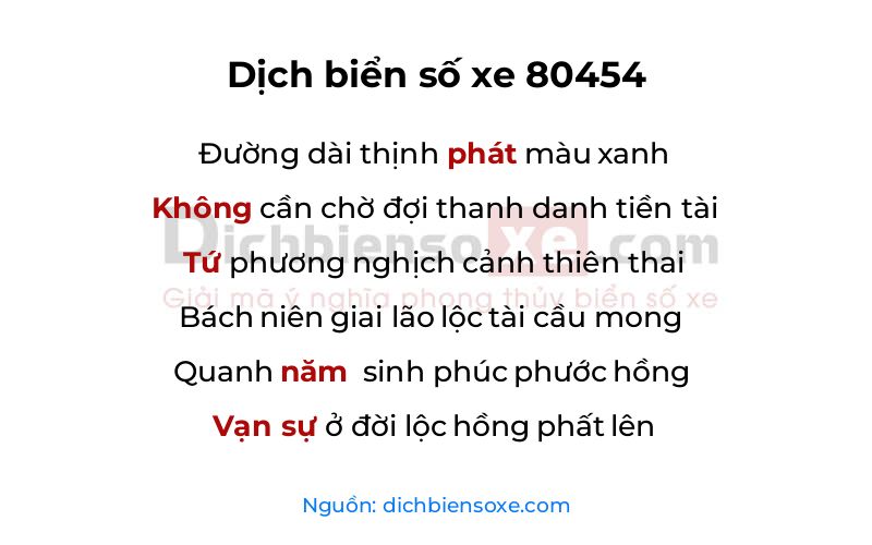 Dịch thơ biển số 80454