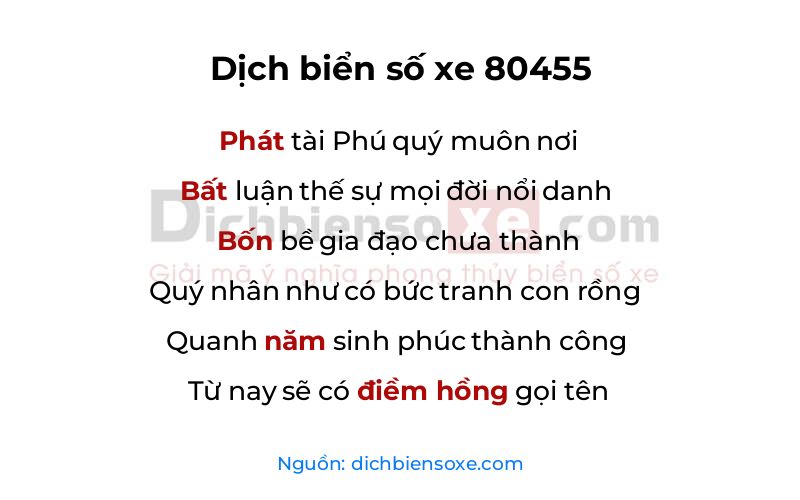 Dịch thơ biển số 80455