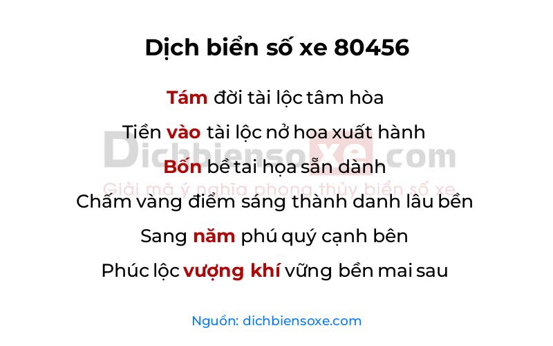 Dịch thơ biển số 80456