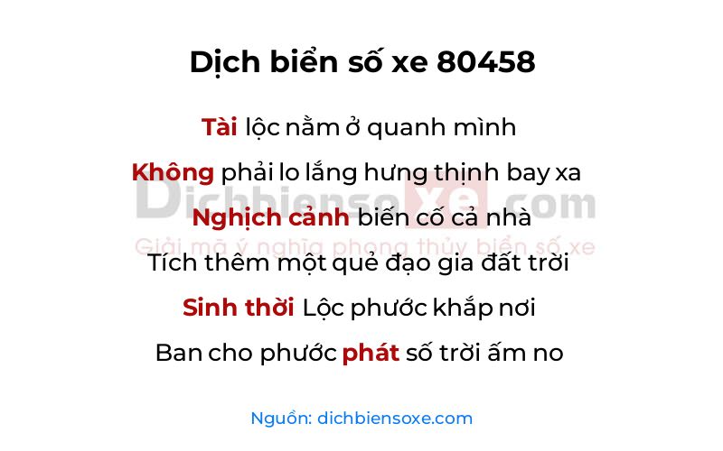 Dịch thơ biển số 80458