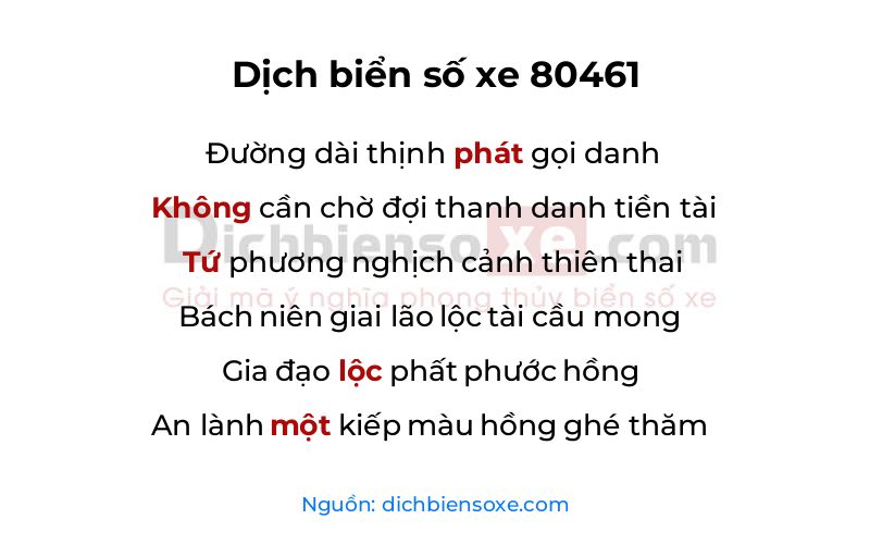 Dịch thơ biển số 80461
