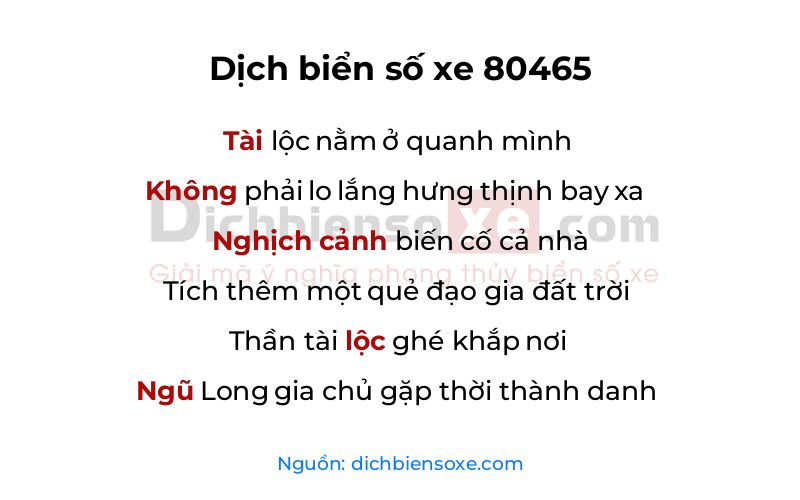 Dịch thơ biển số 80465