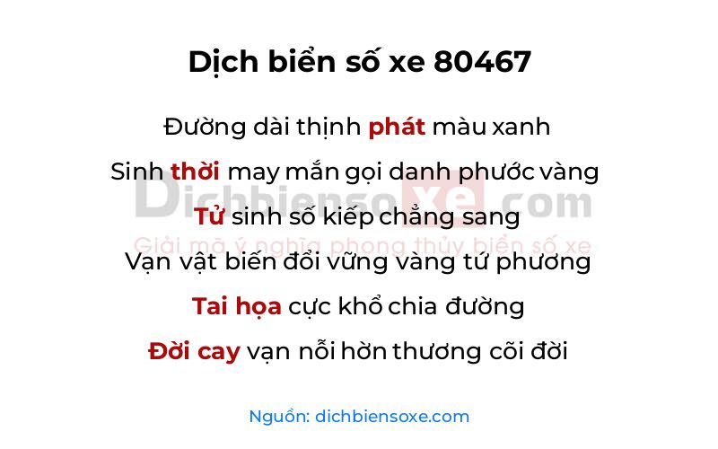 Dịch thơ biển số 80467
