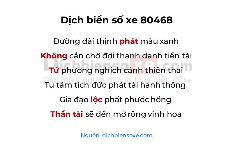 Dịch thơ biển số 80468