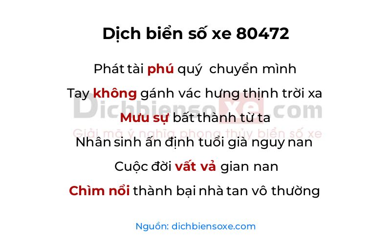 Dịch thơ biển số 80472