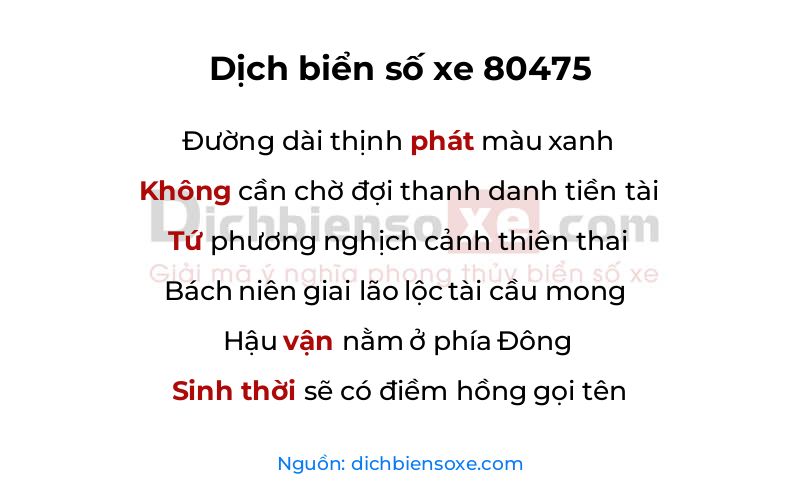 Dịch thơ biển số 80475