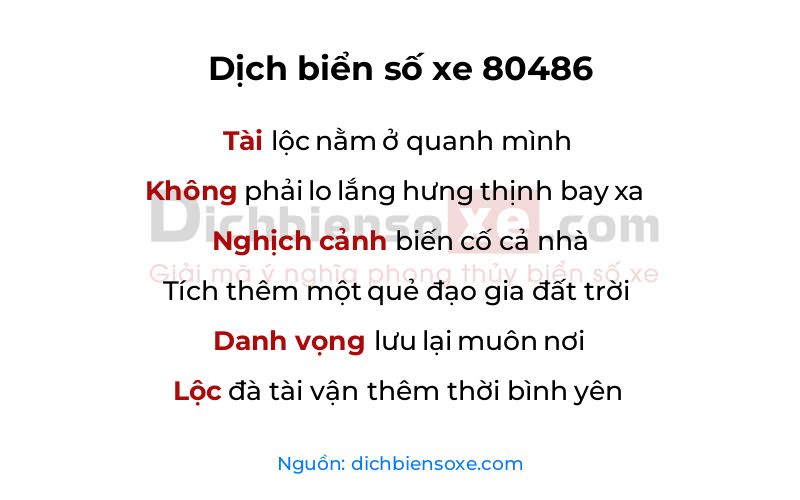 Dịch thơ biển số 80486