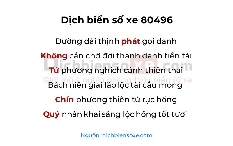 Dịch thơ biển số 80496