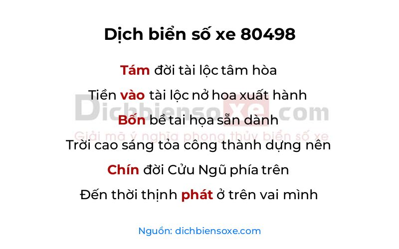 Dịch thơ biển số 80498