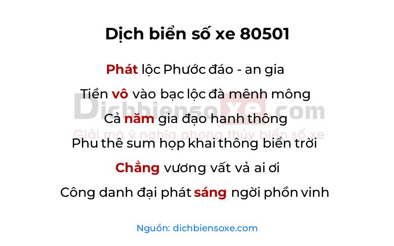 Dịch thơ biển số 80501