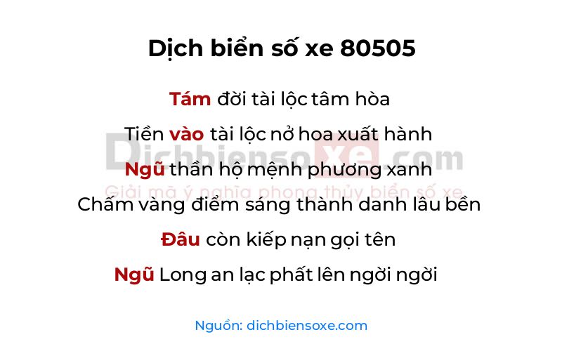 Dịch thơ biển số 80505