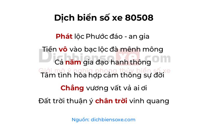 Dịch thơ biển số 80508