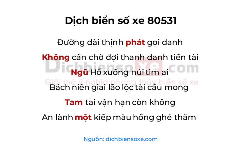 Dịch thơ biển số 80531
