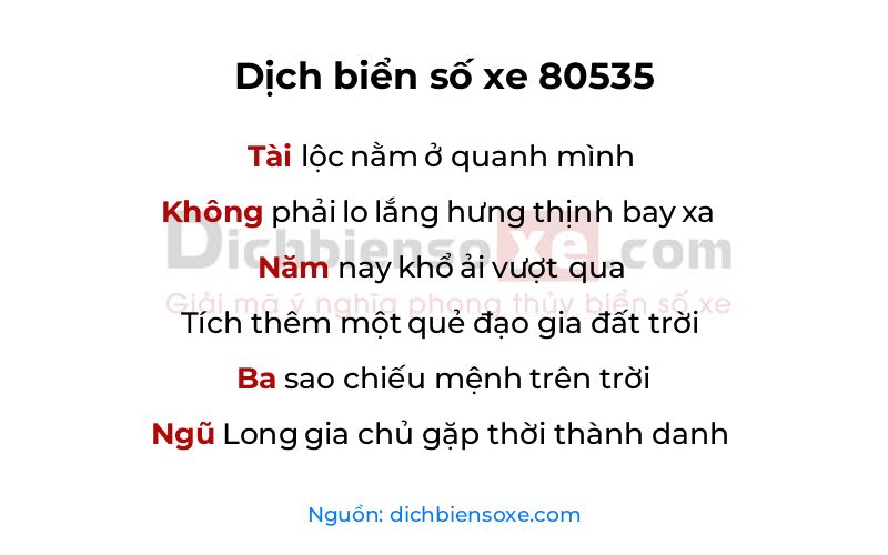 Dịch thơ biển số 80535