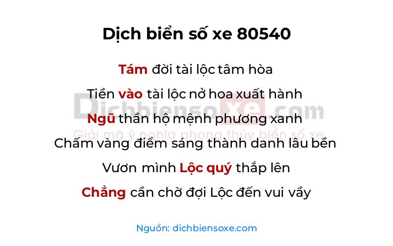 Dịch thơ biển số 80540