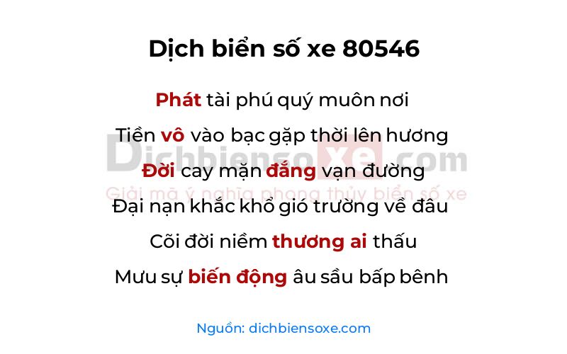Dịch thơ biển số 80546