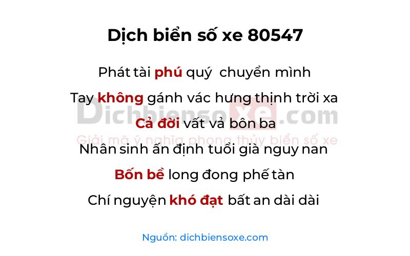 Dịch thơ biển số 80547