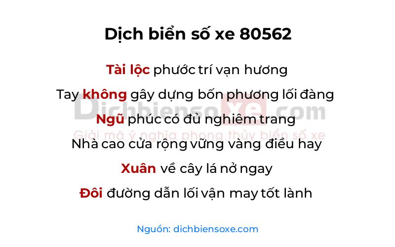 Dịch thơ biển số 80562