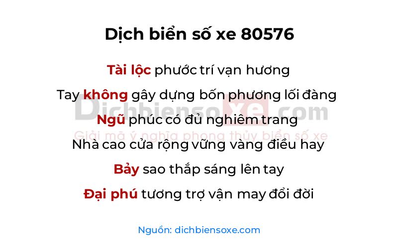 Dịch thơ biển số 80576