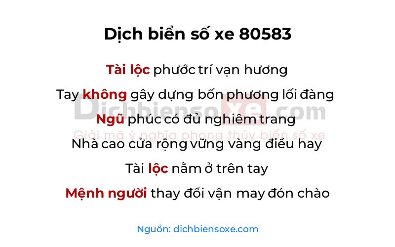 Dịch thơ biển số 80583