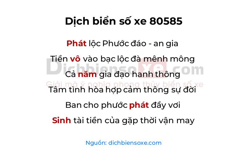 Dịch thơ biển số 80585