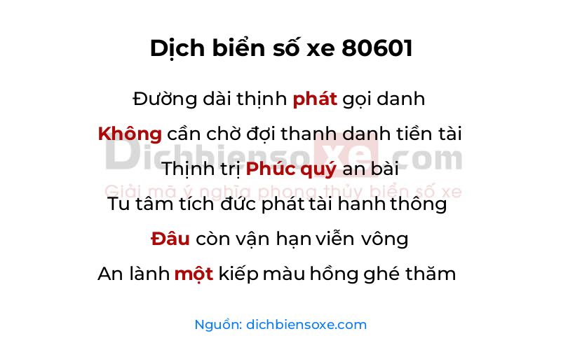 Dịch thơ biển số 80601