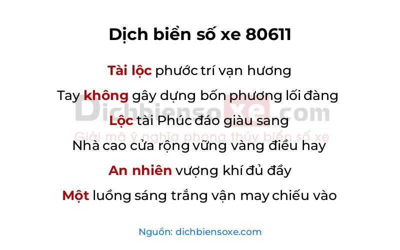 Dịch thơ biển số 80611