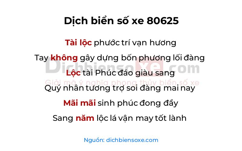 Dịch thơ biển số 80625
