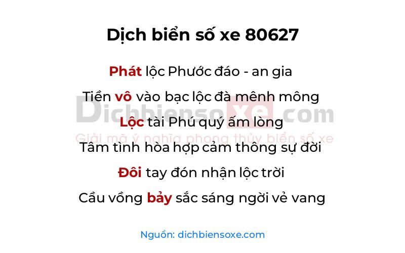 Dịch thơ biển số 80627