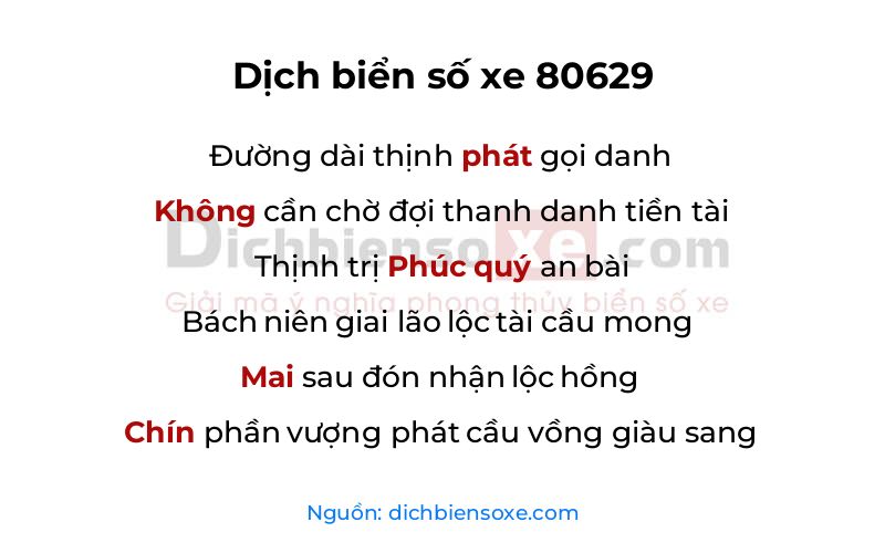 Dịch thơ biển số 80629